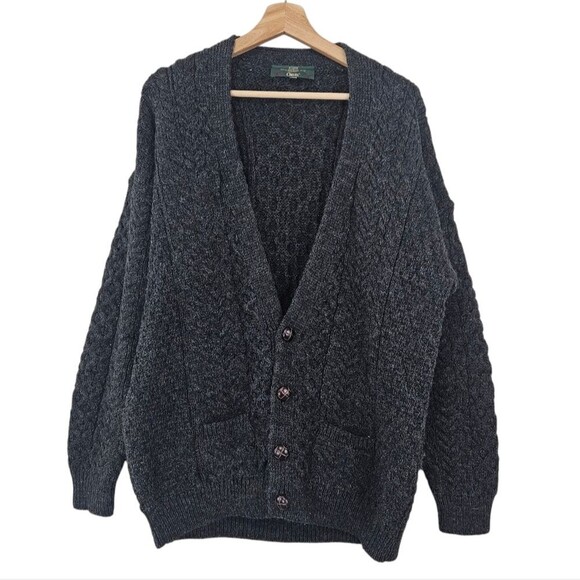 Orvis 100% Ireland Wool Gray Fisherman Cable Knit Cardigan size XL - Picture 1 of 6